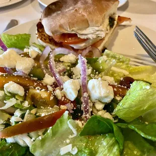 Side Greek salad and half my Caprese sandwich from the lunch menu