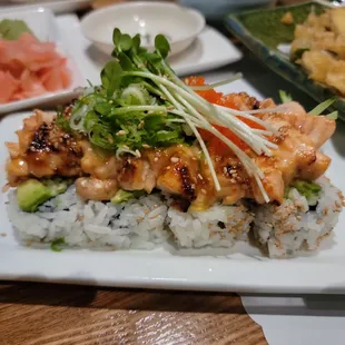 baked salmon cut roll ($15)