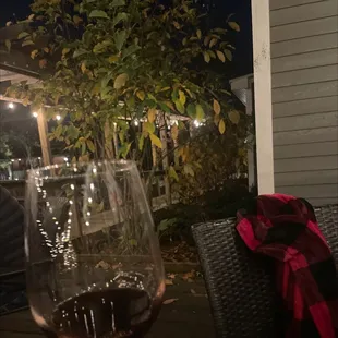 Outdoor patio, blankets and wine!