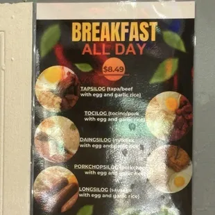 Breakfast menu all day