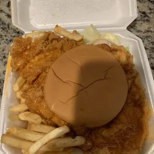 Chicken sandwich (dipped, $12) Honey Hot