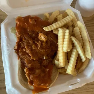 World Famous Chic-A-Loe sandwich w/ fries and a a lemonade.