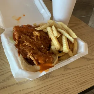 World Famous Chic-A-Loe sandwich w/ fries and a a lemonade