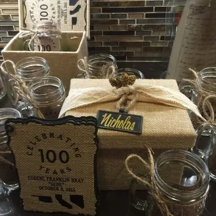 Deluxe Party Favor box with custom booklet &amp; mason jar mug