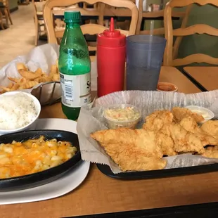 Fries, white rice, Mac &amp; cheese &amp; tenders