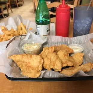 Tenders, fries, coleslaw
