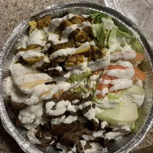 Chicken and Gyro Mix over Rice Platter