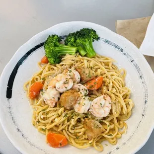 Garlic butter shrimp with noodles