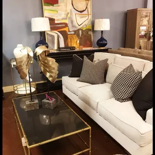 Upholstery options in hundreds of fabrics and many of a kind pieces.