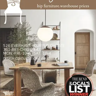 Voted best furniture store by The Bend Magazine 2020.