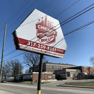 a sign for chicago beef and dog company