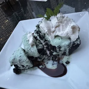 Mint chip gelato and chocolate cookie crust pie.