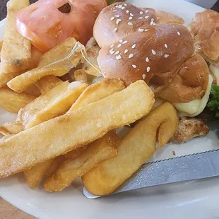 Chicken Bacon Swiss Sandwich and Fries