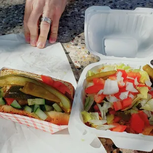 Chicago dog and frito pie (no cheese)