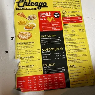 a menu on a table