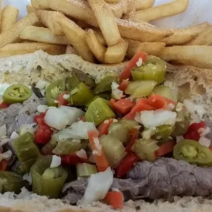 Good Italian Beef sandwich, but be careful if you can't handle spicy food.  Ask for light peppers.