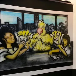 Wall art. Funny chicken mural.