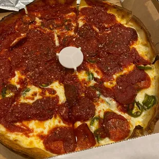 Chicago Style Deep Dish Pizza jalapeño pepperoni