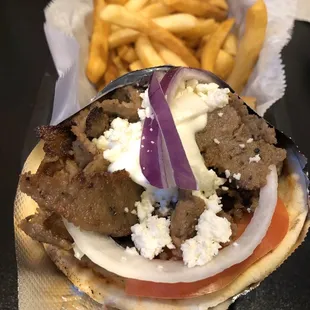 Gyro with feta cheese and fries!