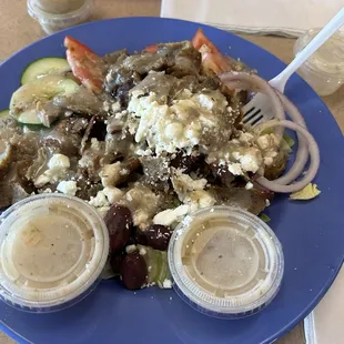 Greek salad with gyro meat!