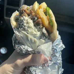 Gyro with meat and fries