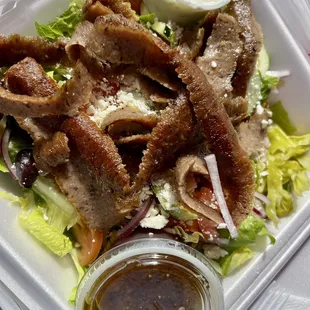 Greek salad with gyro meat