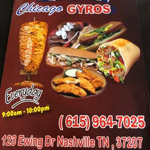 the menu for the restaurant