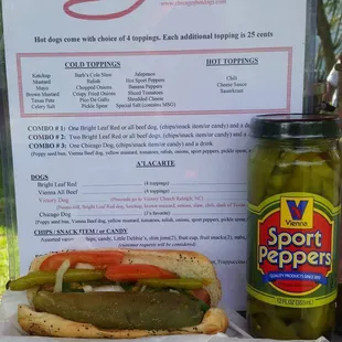 a hot dog and pickles