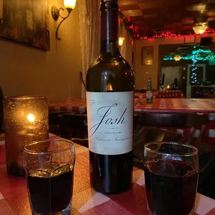 a bottle of wine and a glass on a table