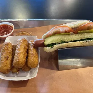 ORIGINAL CHICAGO DOG with a side of mozzarella sticks