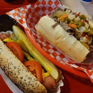 a hot dog and a pickle
