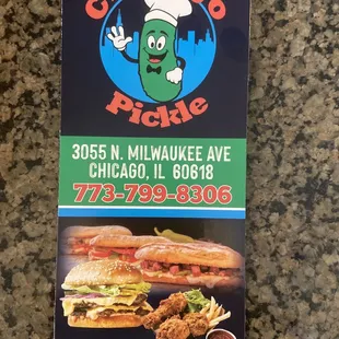 a menu for the restaurant