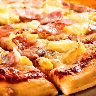a closeup of a pizza