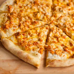 a cheesy pizza
