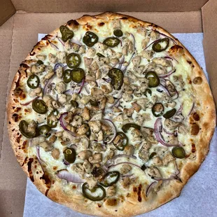 Chicken Alfredo Pizza with Jalapenos