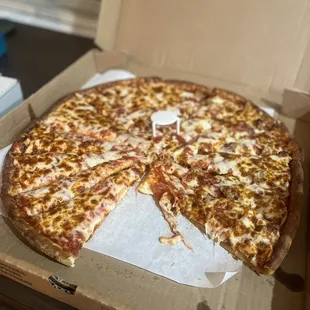 Half cheese half pepperoni and sausage