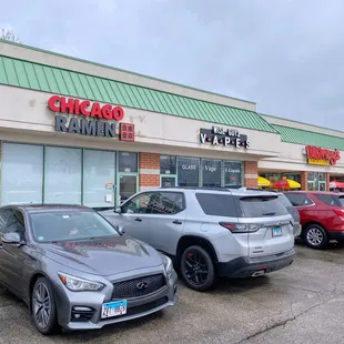 cars parked in front of the store