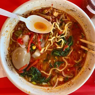 Creamy Vegan Ramen with plenty of Onikasu (red spice) added