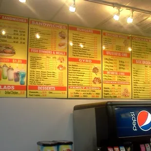 menus on the wall