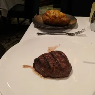 Fillet and twice stuffed baked potato