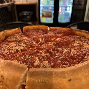 half pepperoni half cheese deep dish deliciousness