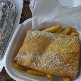 Pizza puff and fries (with lemon pepper)