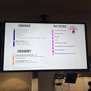 Menu on screen