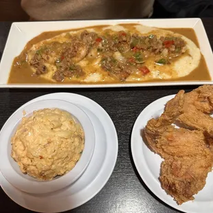 Shrimp and grits, Macaroni &amp; Cheese, wings