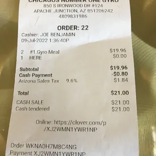 The total cost showing discount for cash