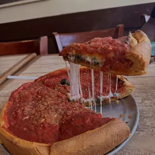 Deep dish pizza  spinach and pepperoni