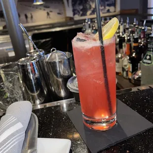 a drink on the bar
