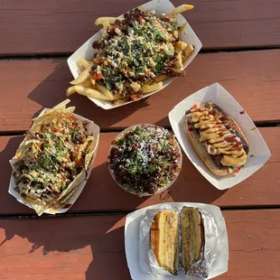 Brisket Fries/Brisket Nachos/Brisket Elote/Sausage Hot Dog/Smash Burger