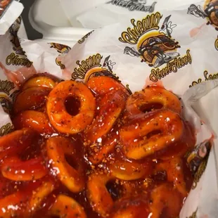 Peach ring with chamoy and tajin