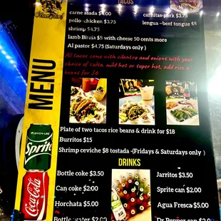 This is our full menu and our prices, the only tacos that are $5.00 is our lengua &amp; Lamb Birria. Thank you for viewing hope you enjoy